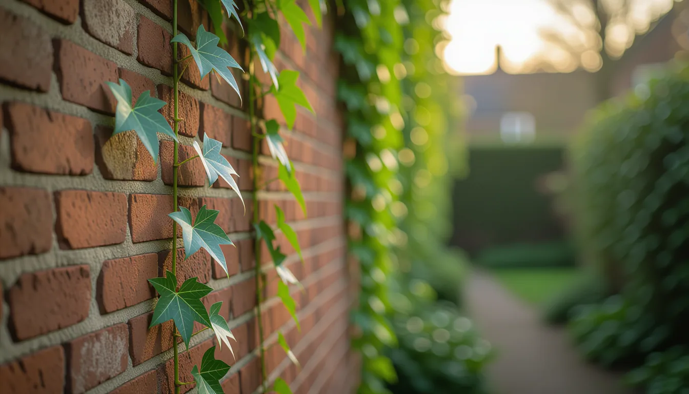 Long-exposure capture of sprawling ivy veins against weathered brick under soft overcast diffused li