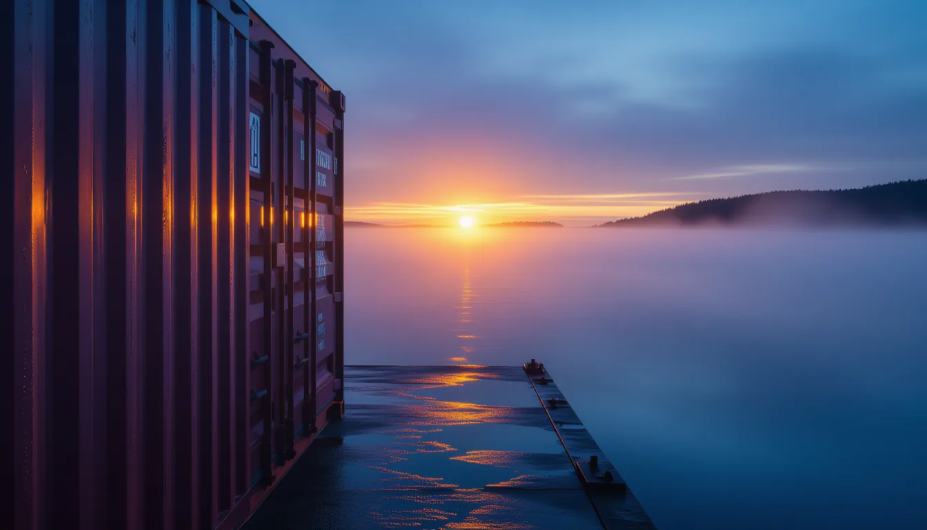 A long-exposure shot at blue-hour shows the first amber beam of dawn piercing through heavy coastal