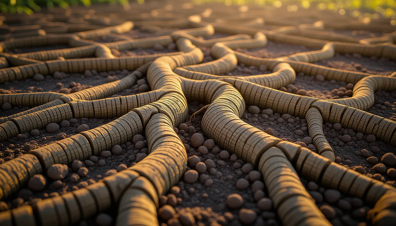 Shallow depth of field on thick, gnarled ivy roots cracking old brickwork, each root tracing a separ